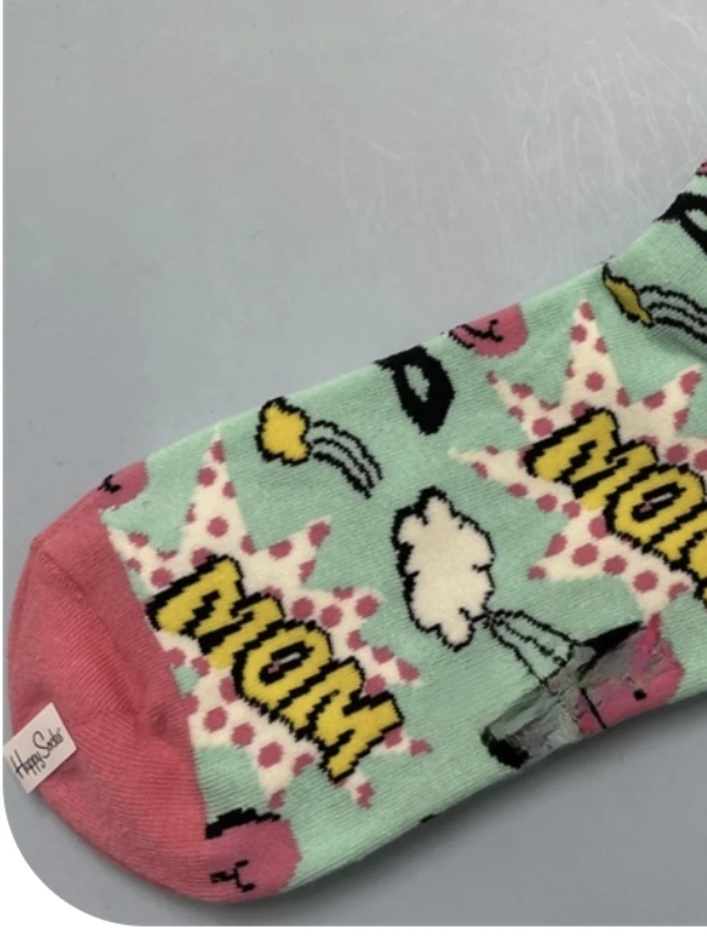 Happy Socks Mint & Pink 'MOM' Pop Art Crew Socks